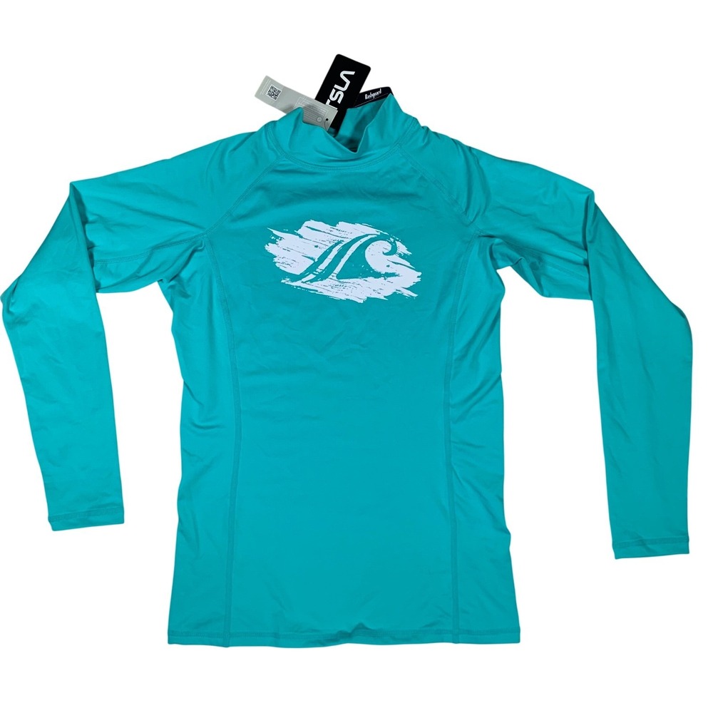 TSLA Rash Guard Women Small Aqua NEWโ Long Sleeve Surf Shirt UPF 50+ Swim
